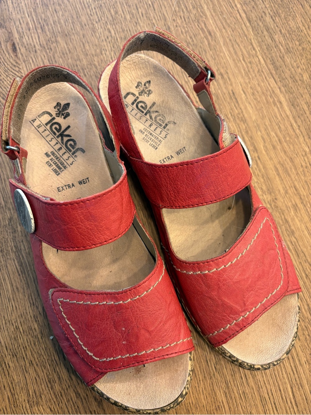 Rieker Red Leather Comfort Slingback Sandals